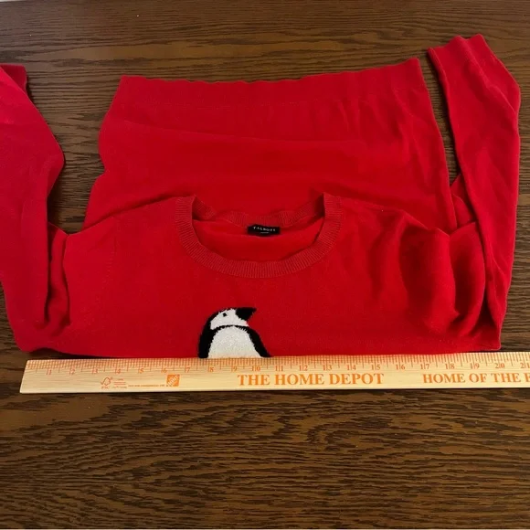 Talbots Supersoft Penguin Crewneck Sweater Red Size Medium Cashmere Blend Preppy - Picture 8 of 9